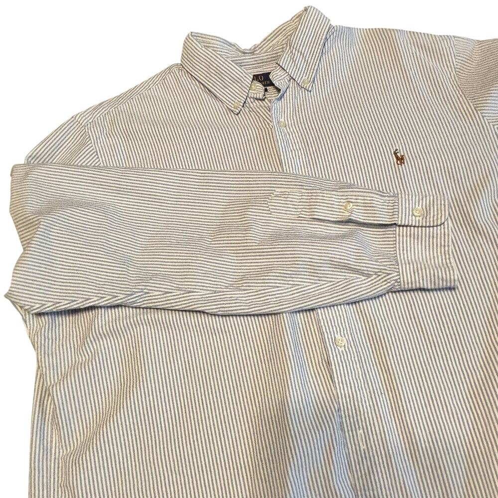 Polo Ralph Lauren XXL Classic Fit Button Down Shirt Blue White Stripe Cotton